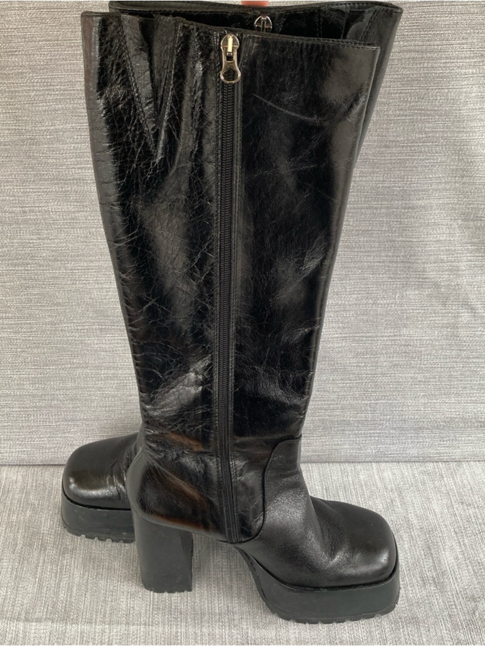 Classic Black Knee-High Platform Boots - Picture 4 of 8